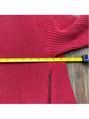 Habitat Clothes To Live In Red Chunky Knit Side Zip Mock Neck Tunic Sweater XL thumbnail 8