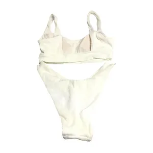 Aerie Bikini Set Ribbed Scoop Neck Removable Cups Cheekier White S thumbnail 4