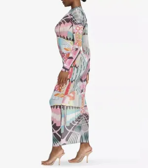 NWOT Skims Summer Mesh Long Sleeve Dress in Deco Train thumbnail 3