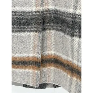 LOFT Womens Large Plaid Wool Blend Coat Stand Collar Full Zip Jacket Gray Brown thumbnail 6