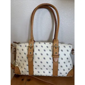 Vintage Dooney Bourke Signature Monogram Y2K 2000 White & Blue Satchel GUC thumbnail 4