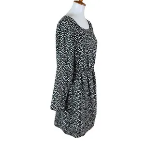J Crew‎ Mercantile Black White Heart Print Long Sleeve Dress 14 Elastic Waist thumbnail 5