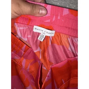 maison d' amelie pants pink Red palm tropical‎ print pants Medium Wide Leg Flowy thumbnail 3