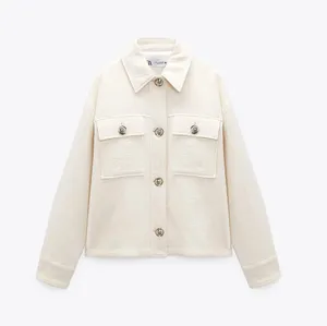 ZARA Cream textured golden button jacket thumbnail 5