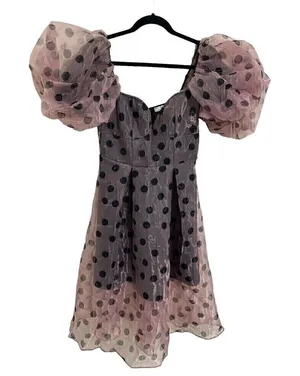 NEW Asos Dress Size 6 Women's Organza Overlay Puff Sleeve Midi Polka Dot Dress thumbnail 1