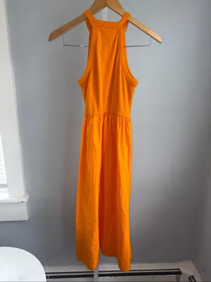 Zara Orange Combined Midi Dress Size S thumbnail 6