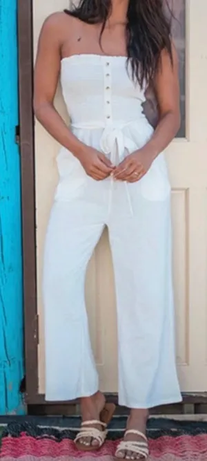 Billabong Jumpsuit Forward Feelings Strapless Smocked White XS NWOT‎ Wide Leg thumbnail 1