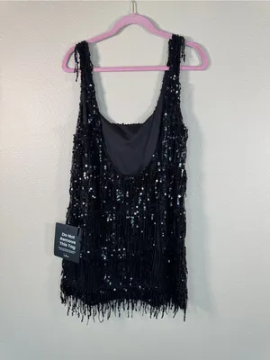 Lulus Black Sequined Mini Shift Dress Womens L Glam Party Holiday Sleeveless NWT thumbnail 5