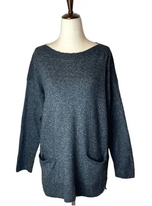 Abercrombie & Fitch Gray Boat Neck Pocket Front‎ Pullover Tunic Sweater Size S thumbnail 1