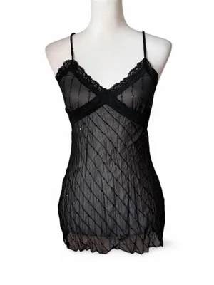 Vintage 90s Vintage Sheer Sequin Cami Black thumbnail 2