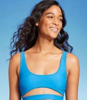 Women's Cut Out Bralette‎ Bikini Top - Wild Fable Blue Size XS Extra Small thumbnail 1