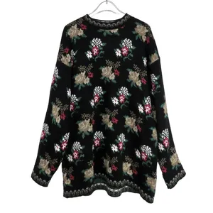 Dana Scott 1980s Vintage Sweater Black Floral Grandmacore Knit Large Retro thumbnail 4