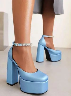 Blue Rhinestone Platform Pumps Size 8 thumbnail 1