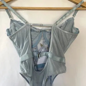Unbranded Floral Lace Lingerie Teddy S Blue Women Embroidered Sheer Bodysuit thumbnail 3
