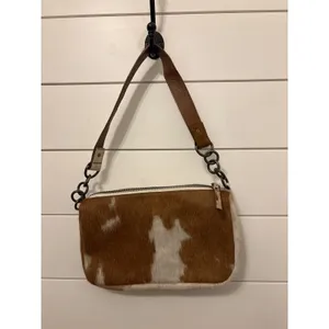 Free People Cowhide Leather Shoulder‎ Baguette Purse Brown White thumbnail 2