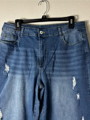 IHYXUO Distressed Wide Leg Cropped Jeans Size XXL NWT thumbnail 2