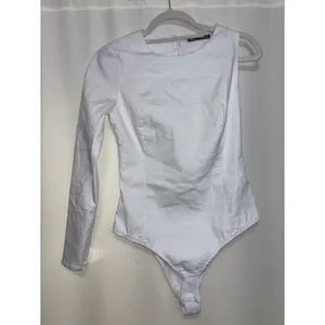 Zara Asymmetric one Sleeve Backless White Structure Bodysuit Large Minimalist thumbnail 3