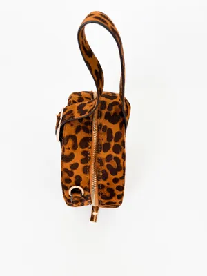 Leopard Print Round Top Handle Bag Brown Black One Size thumbnail 3