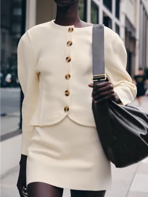 Zara Blogger's Favorite Cream Balloon Sleeve Knit Cardigan Sweater Medium thumbnail 2
