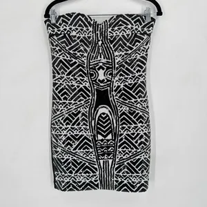 NWT 2B Bebe‎ Sasha Tribal Sequin Strapless Black & White Mini Dress Size Medium thumbnail 2