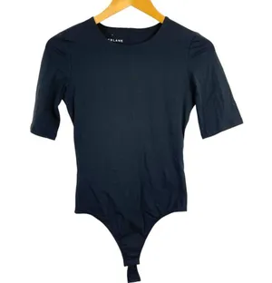 New Everlane The Short-Sleeve Crew Neck Bodysuit Black Thong Size Small thumbnail 2