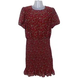 Urban Outfitters‎ Women's M Red Floral Smocked Mini Dress Short Sleeve Ruffle thumbnail 2