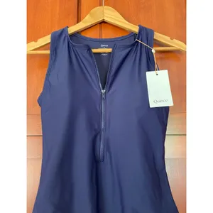 Quince Italian Zip Front One Piece Swimsuit Deep Navy Blue Size Medium NEW thumbnail 3