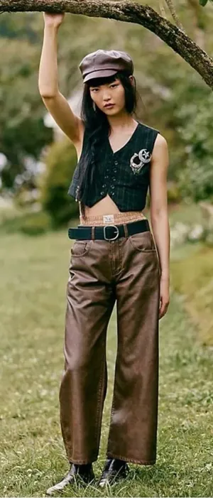 Free People We the Free Misha Barrel Vegan Brown Pants 28 thumbnail 1