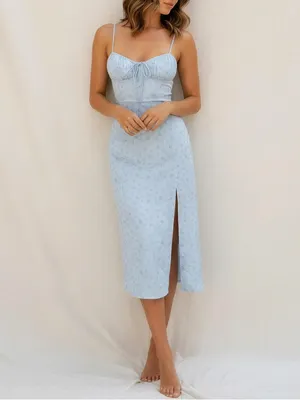 HOUSE OF CB Carina Floral Bustier Midi Dress, Blue, Large thumbnail 5