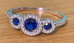 925 Sterling Silver Sapphire Halo Ring Size 9.75 thumbnail 1
