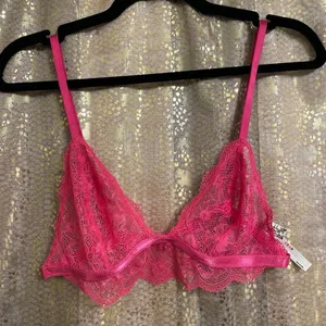 Free People Bright‎ Eyes Hot Pink Romantic Coquette Sheer Lace Bralette M NWOT thumbnail 1