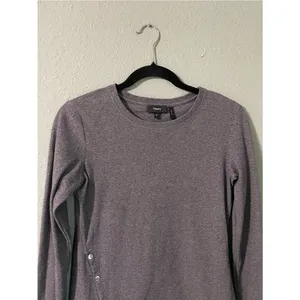 Theory Perry Ribbed Button Side Long Sleeve Tee Size Medium Heathered Gray thumbnail 4