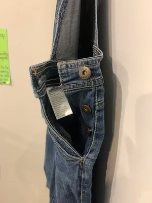 True Craft Women's Dark Wash Distressed Denim Overalls Size 13 thumbnail 4