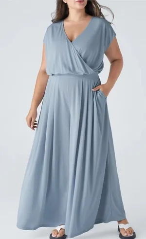 Halara Waffle Knit Wide Leg Jumpsuit Size XL Blue Minimal Casual Vacation Resort thumbnail 1
