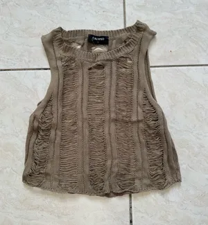 Calypso brown ruched knit tank top in a S thumbnail 1