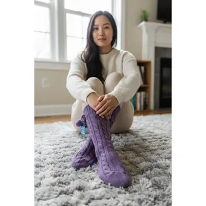 Columbia Cozy Socks Women's Lavender‎ Purple Pom Pom Non-Skid One Pair Size 4-10 thumbnail 5