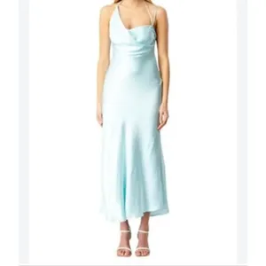 Bardot Astrid Midi Slip Dress Aqua Asymmetric Drape Neck Size M thumbnail 10