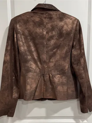 C&E Studio Metallic Bronze Genuine Suede Leather Blazer Jacket 6 thumbnail 4