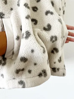 Abercrombie & Fitch Sherpa Gray Leopard Half Zip Fleece Pullover thumbnail 6