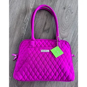 VTG Vera Bradley Zip Around Handbag Shoulder Bag Solid Magenta Quilted NEW thumbnail 2