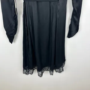 Anthropologie Lace Trimmed Wrap Dress Viscose Satin Long Sleeve Black XS NWT thumbnail 15