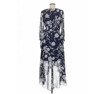 Eliza J Navy Blue Floral High Low Faux Wrap Dress 6 Cottage Fairy Wedding Guest thumbnail 7