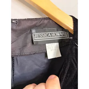 Jessica Howard Vintage Black Velvet Puff Sleeve Soutache‎ Cocktail Dress Size 14 thumbnail 4