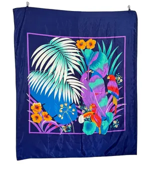 Vintage 90s Square Tropical Leaf Parrot Scarf Wrap Tropical Summer 36" x 43"‎ thumbnail 1