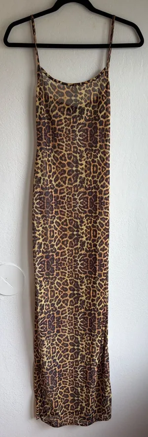 Pretty little thing leopard dress see through swim coverup long size 4 thumbnail 1