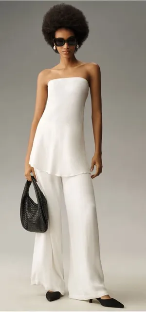 ANTHROPOLOGIE Silky Tube Top Ivory Blouse Sleeveless Size L NEW thumbnail 1