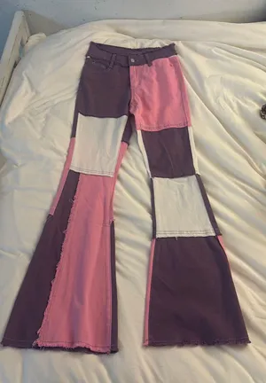 pink and purple bell bottom jeans thumbnail 1