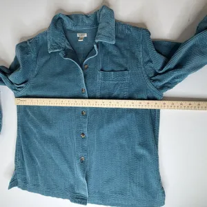 LL Bean Corduroy Button Down Shirt Size MP Shacket Teal Gorpcore Outdoors Rustic Blue thumbnail 10