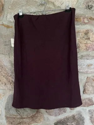 NWT Free People My Little Midi Skirt Dark Burgundy Linen Blend Pull On Sz L thumbnail 3