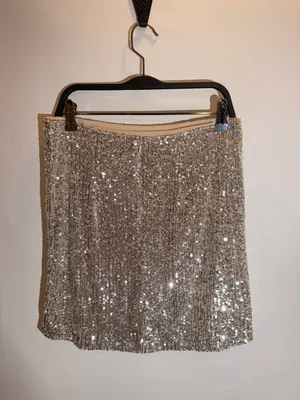 Love on a Hanger NWOT Silver Champagne Sequin Fringe Mini Skirt Sparkly Party Cocktail Size Small thumbnail 3